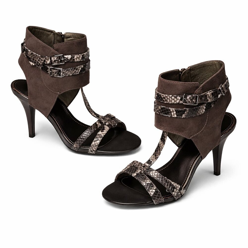 Marc Fisher Sashay Brown T-Strap Heels Shoes 7.5M